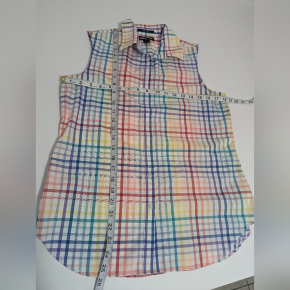 Lands' End Sleeveless Checkered Button Down Blouse Shirt Women's Small Size 6 - Picture 3 of 6